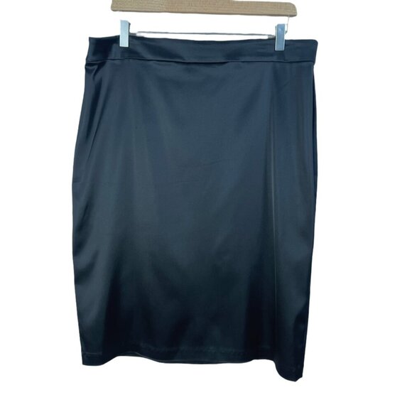 Tadashi Shoji Black Satin Classic Pencil Skirt Knee Length Plus Size 16 - Picture 1 of 9